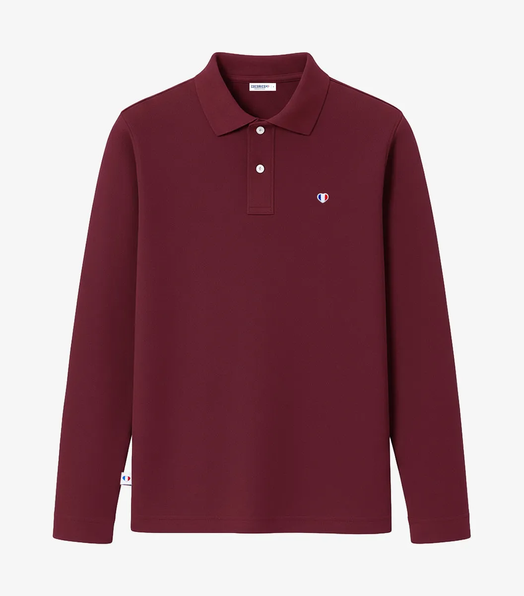 Cocorico Iconique Polo Manches Longues Homme Bordeaux piqué