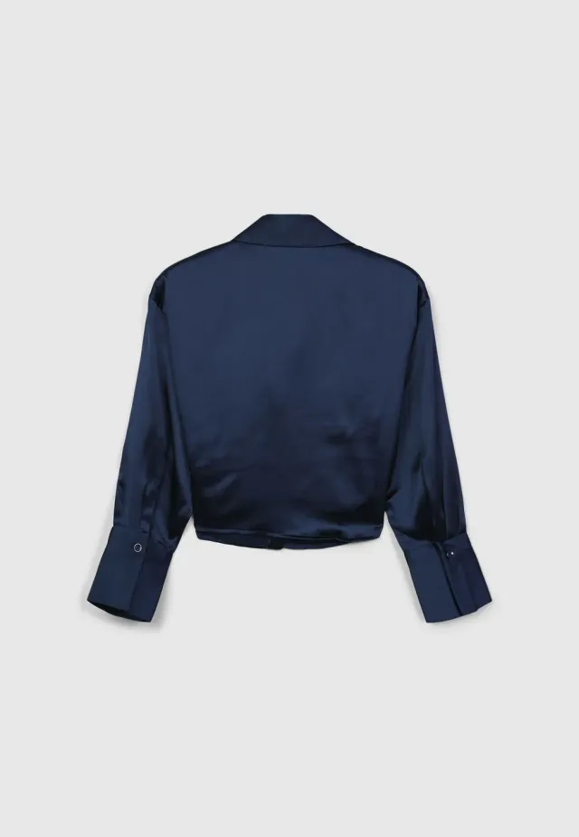 Chemise crop Calliope satin uni femme froncée