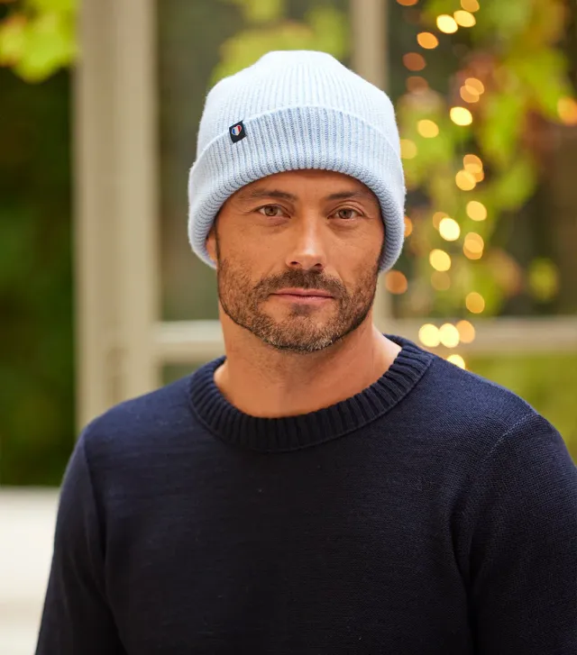 Cocorico bonnet homme ciel laine mérinos
