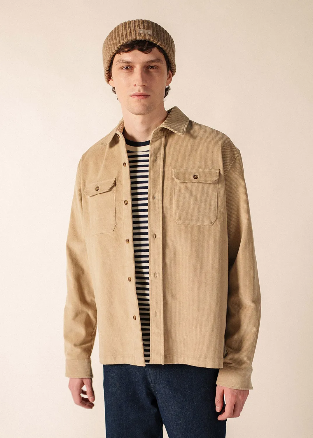 Saint James St Firmin surchemise beige velours homme
