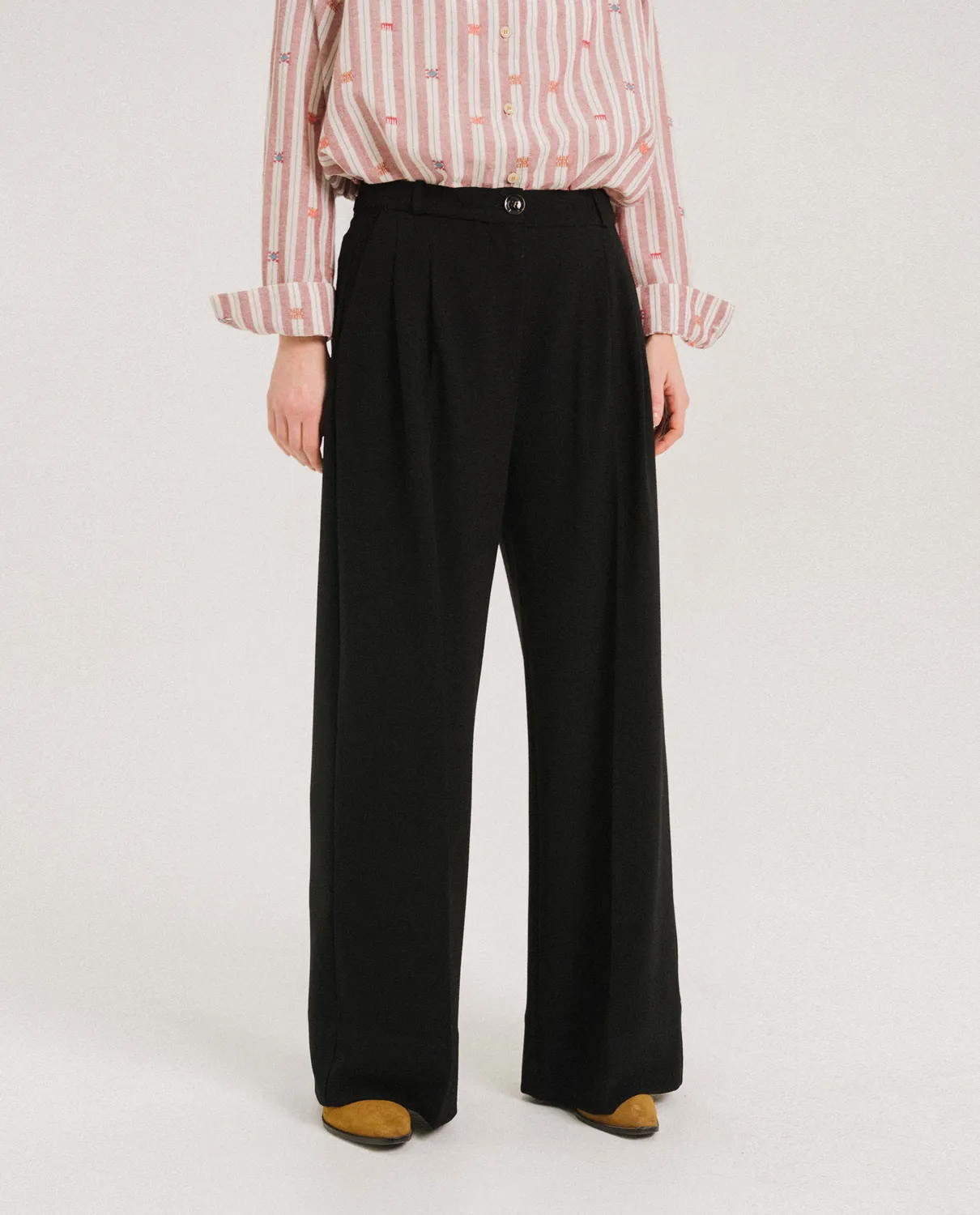 TINSELS UPTON NOIR pantalon large crêpe fluide