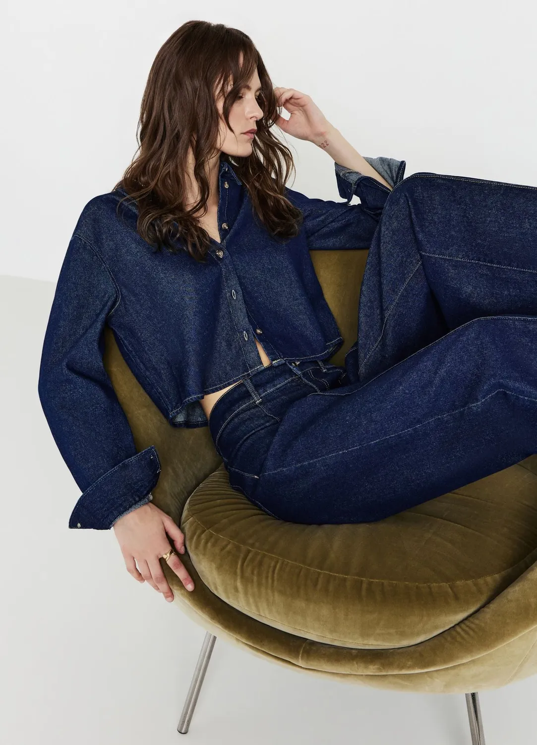 Calliope chemise crop denim femme manches longues
