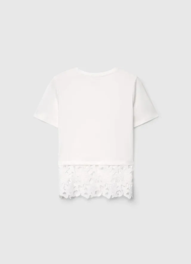 Calliope t-shirt dentelle bas sangallo femme col rond