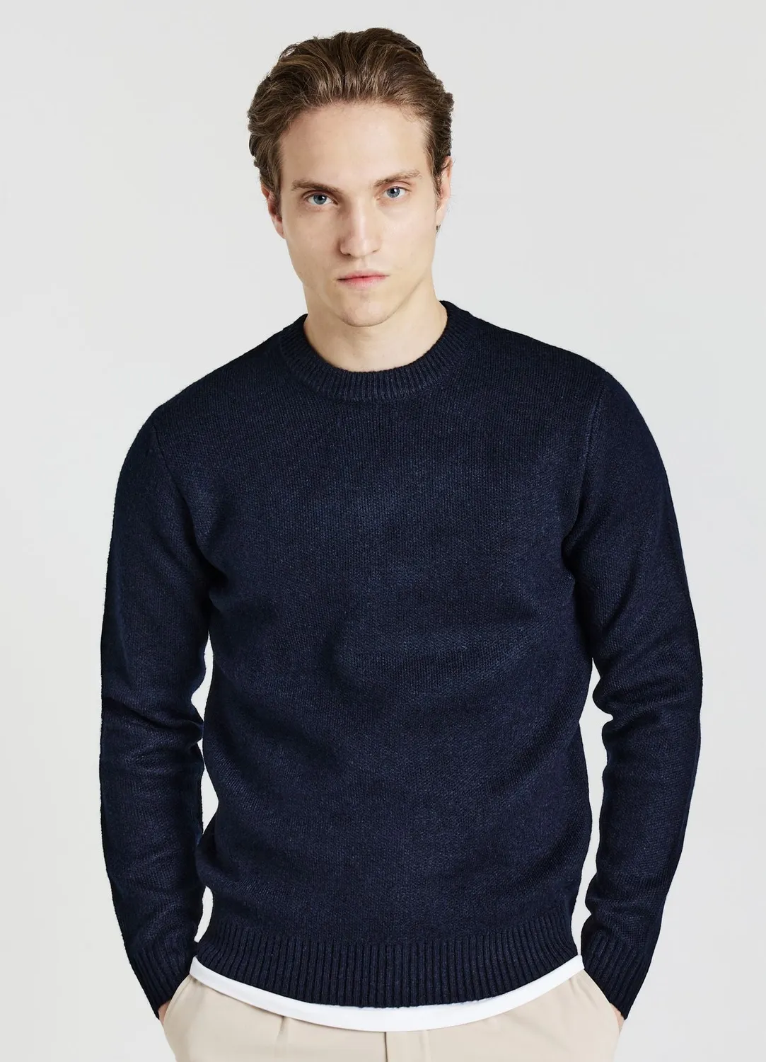 Calliope Pull col rond uni homme manches longues