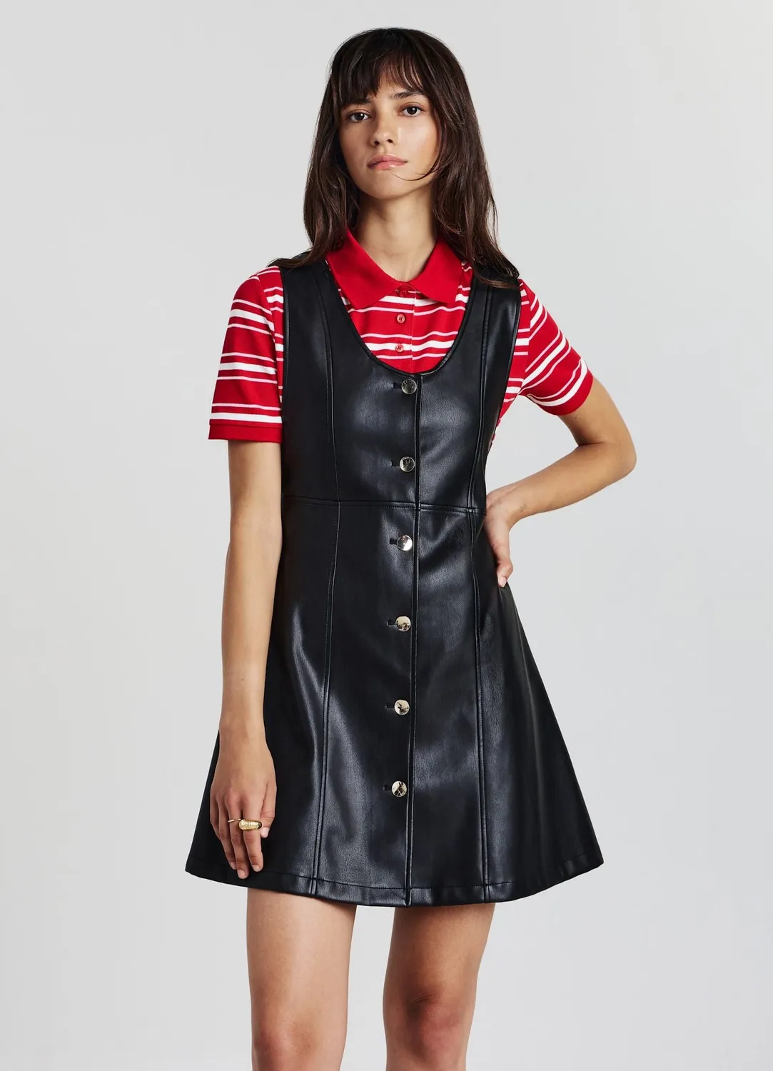 Calliope robe salopette simili cuir mini XS-XL