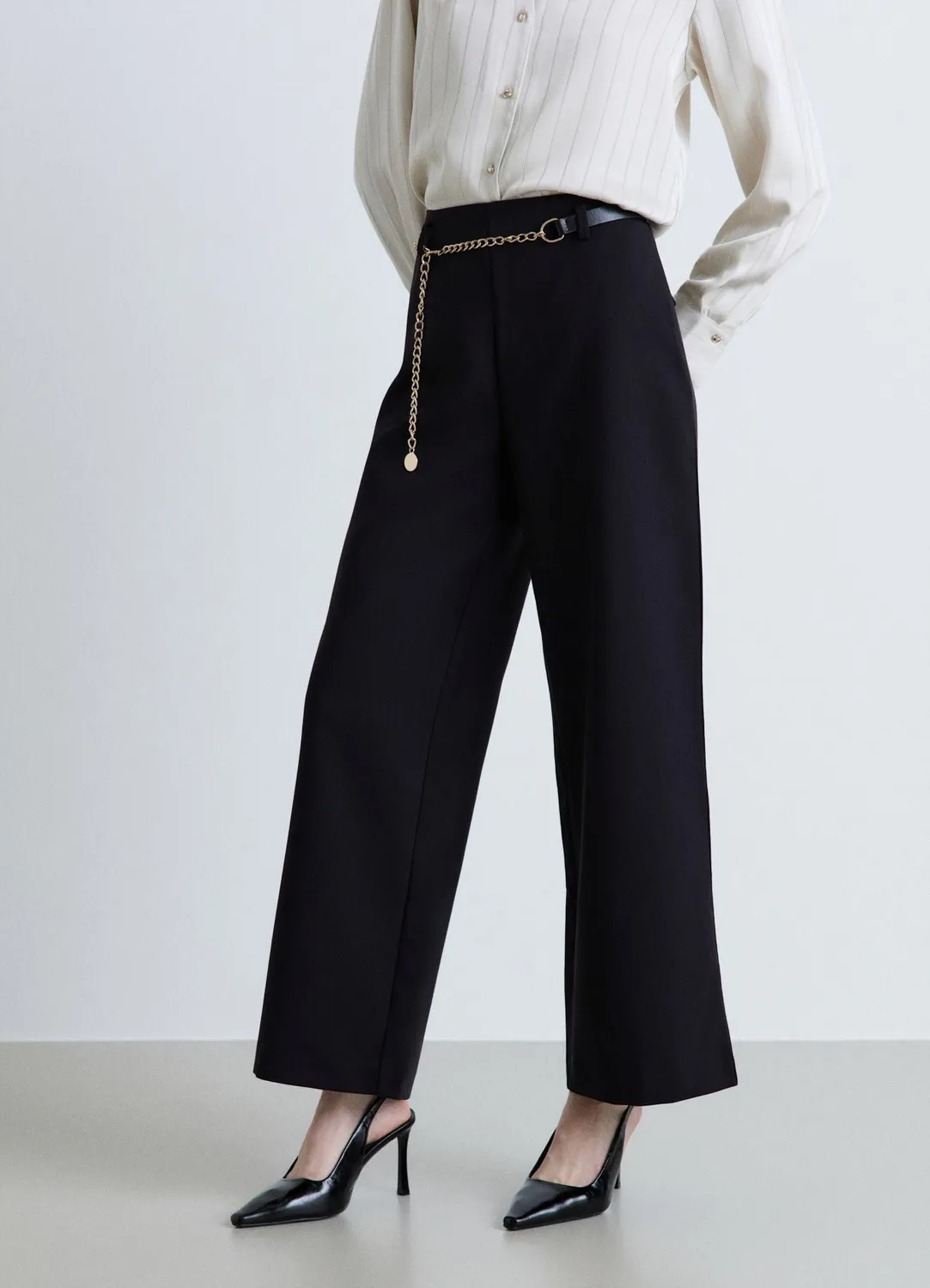 Calliope Pantalon Palazzo Femme Ceinture Chaîne Uni