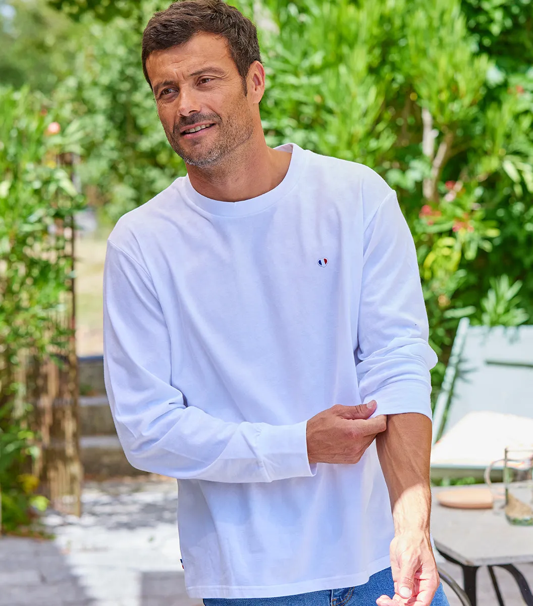 Cocorico Iconique T-shirt Manches Longues Homme Blanc coton