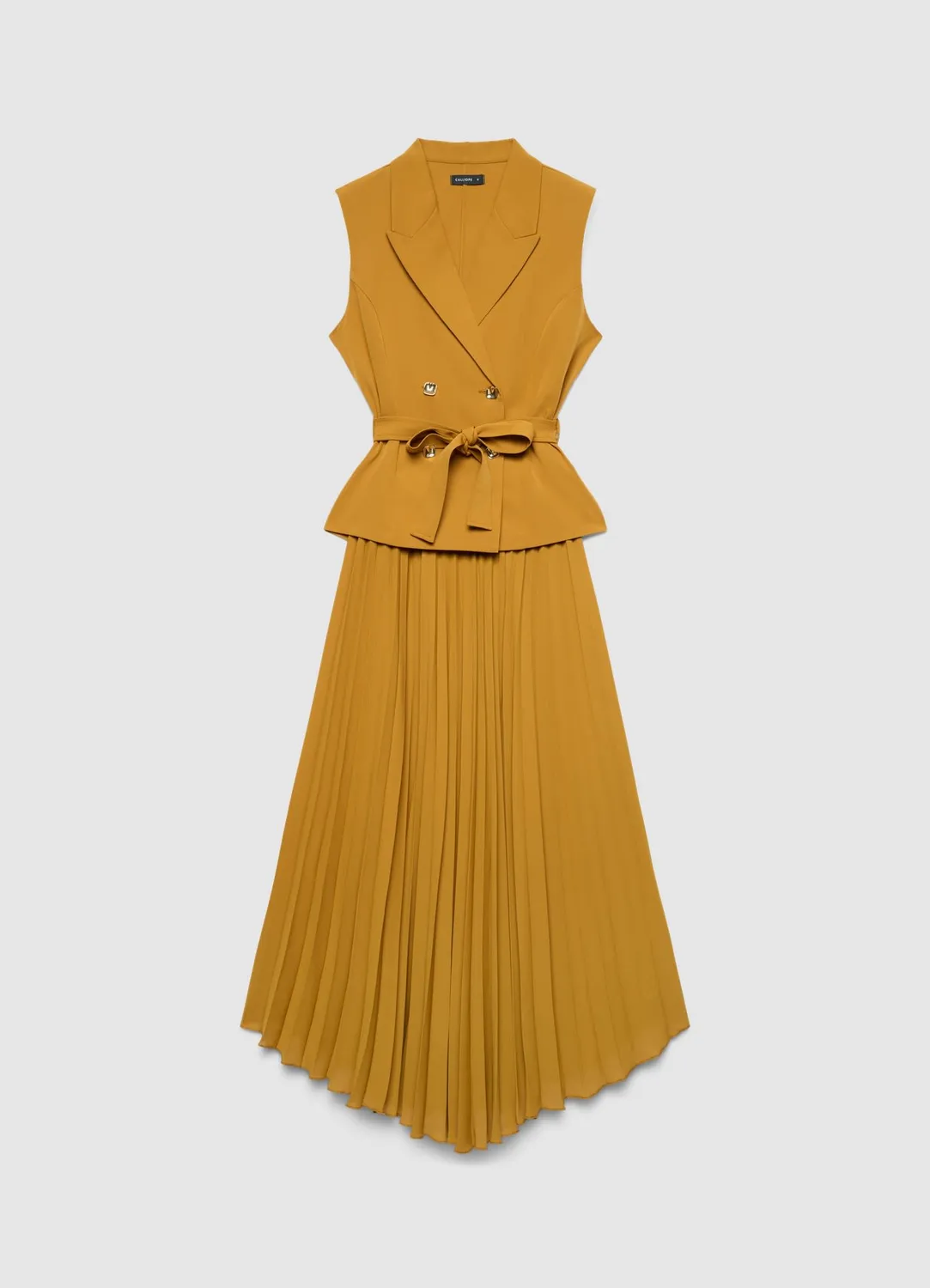 Calliope robe gilet plissée sans manches à ceinture