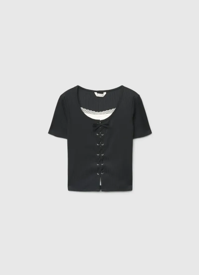 Calliope t-shirt lacets dentelle fille uni