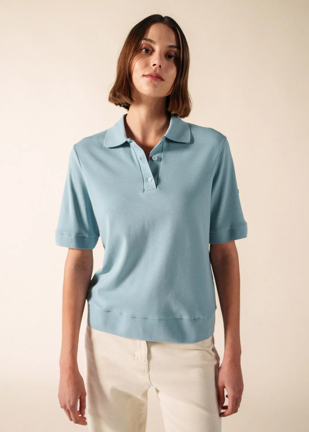 Saint James Carola polo céleste clair coton femme