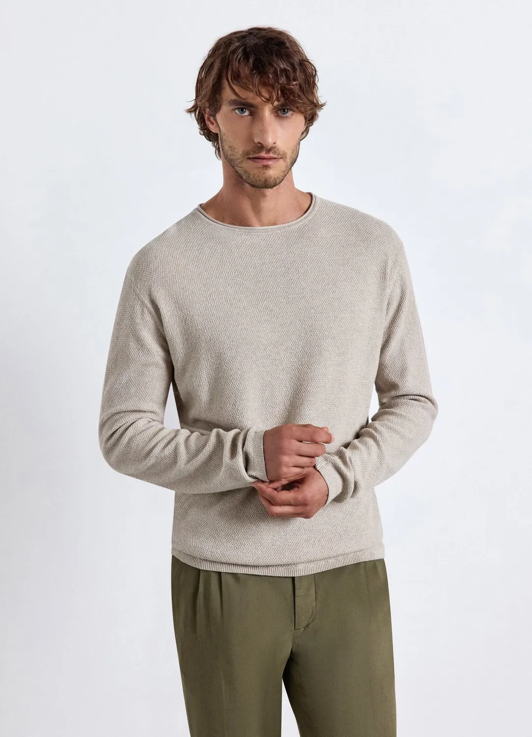 Calliope pull col rond homme manches longues uni