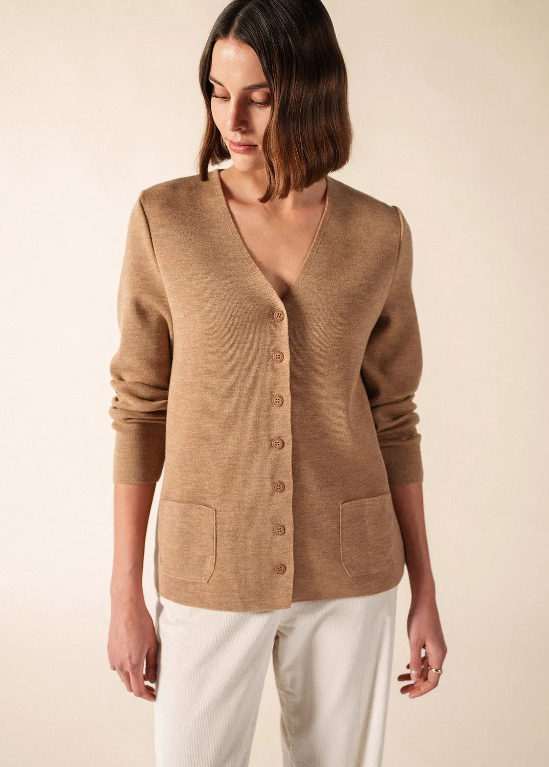 Saint James Blainville gilet beige foncé laine col V