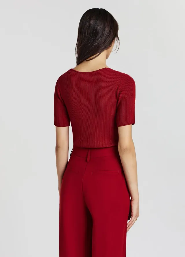 Calliope t-shirt col V femme côtelé manches courtes