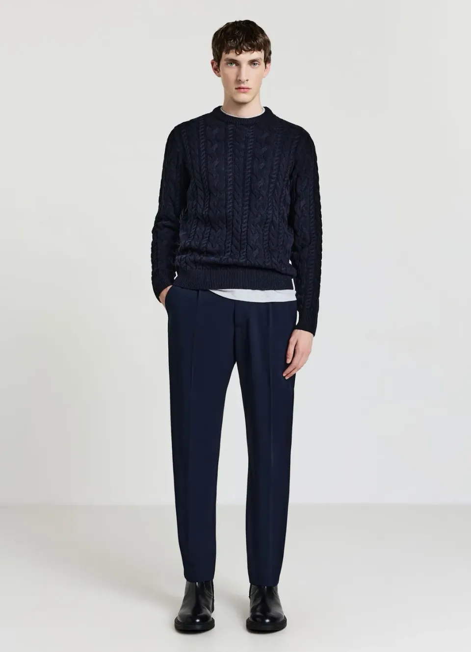Calliope Tresses pull homme col rond à torsades