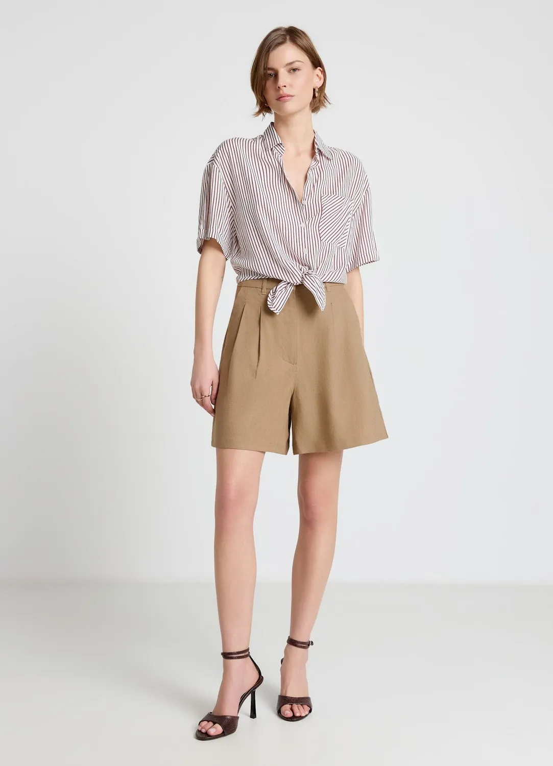 Calliope bermuda lin femme taille haute