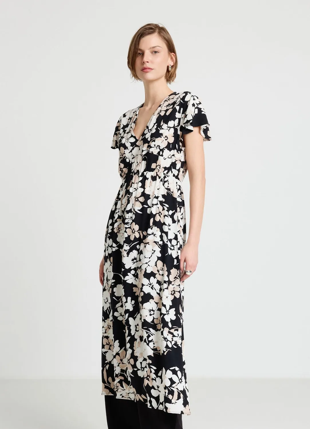 Calliope robe midi femme fleurs col V