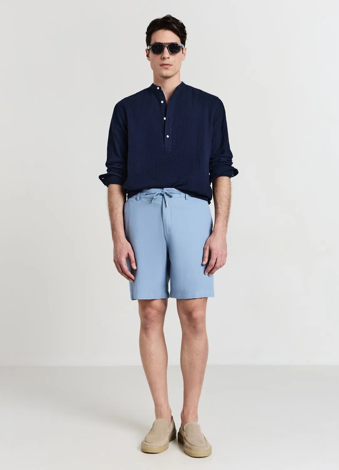 Calliope Chemise homme col coréen coton gaufré manches longues