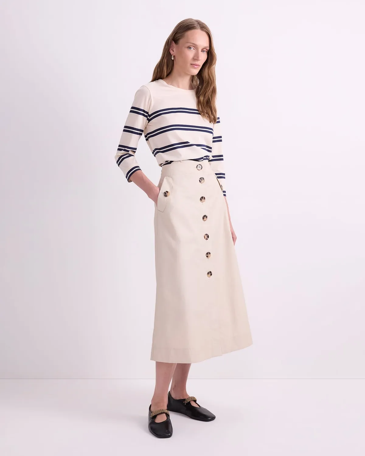 Sportscraft Audrey jupe midi boutonnée poches