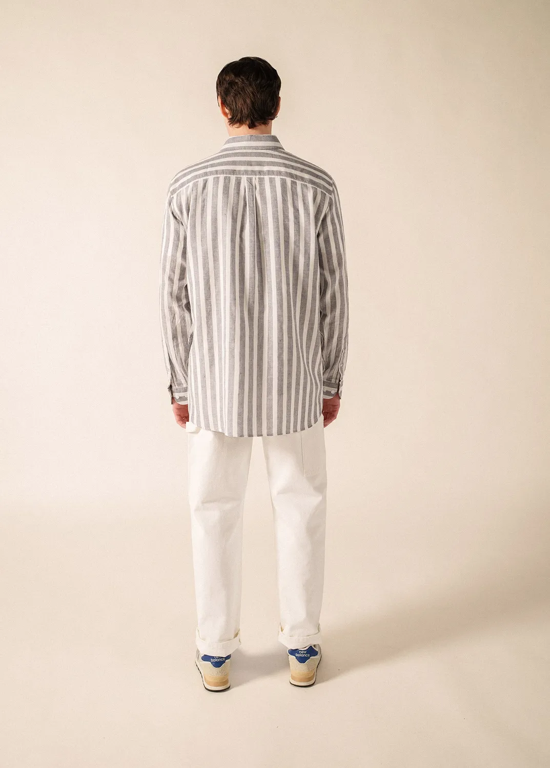 Saint James Jonas chemise rayée BLANC/AMIRAL coton lin