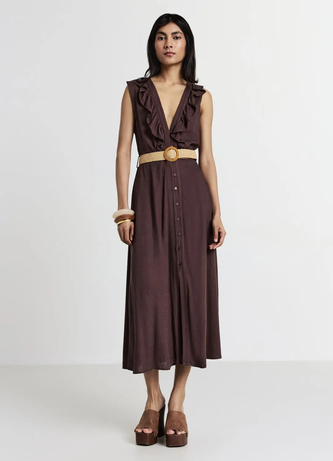 Calliope Robe chemisier ceinture robe longue femme