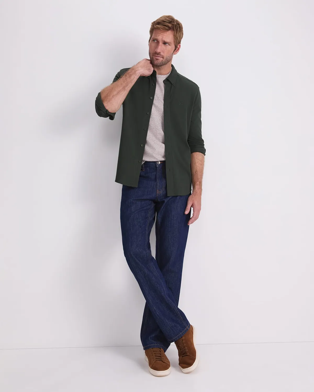 Sportscraft Pique chemise coton homme manches longues