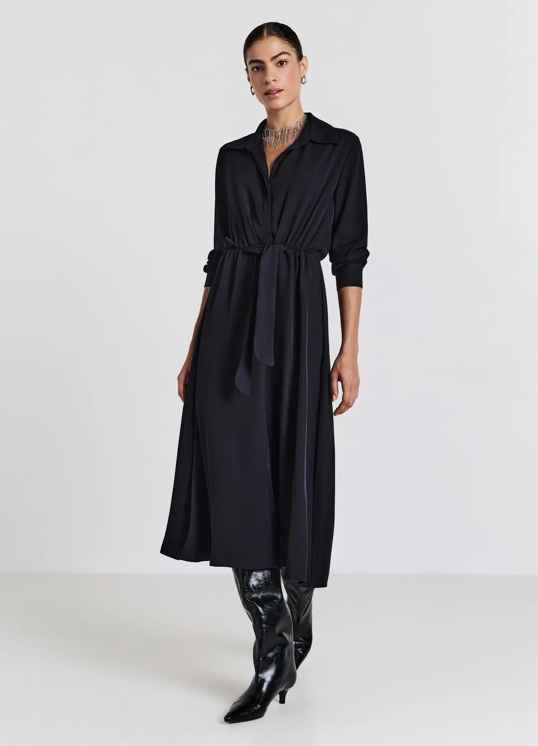 Calliope robe chemise longue coton femme noeud