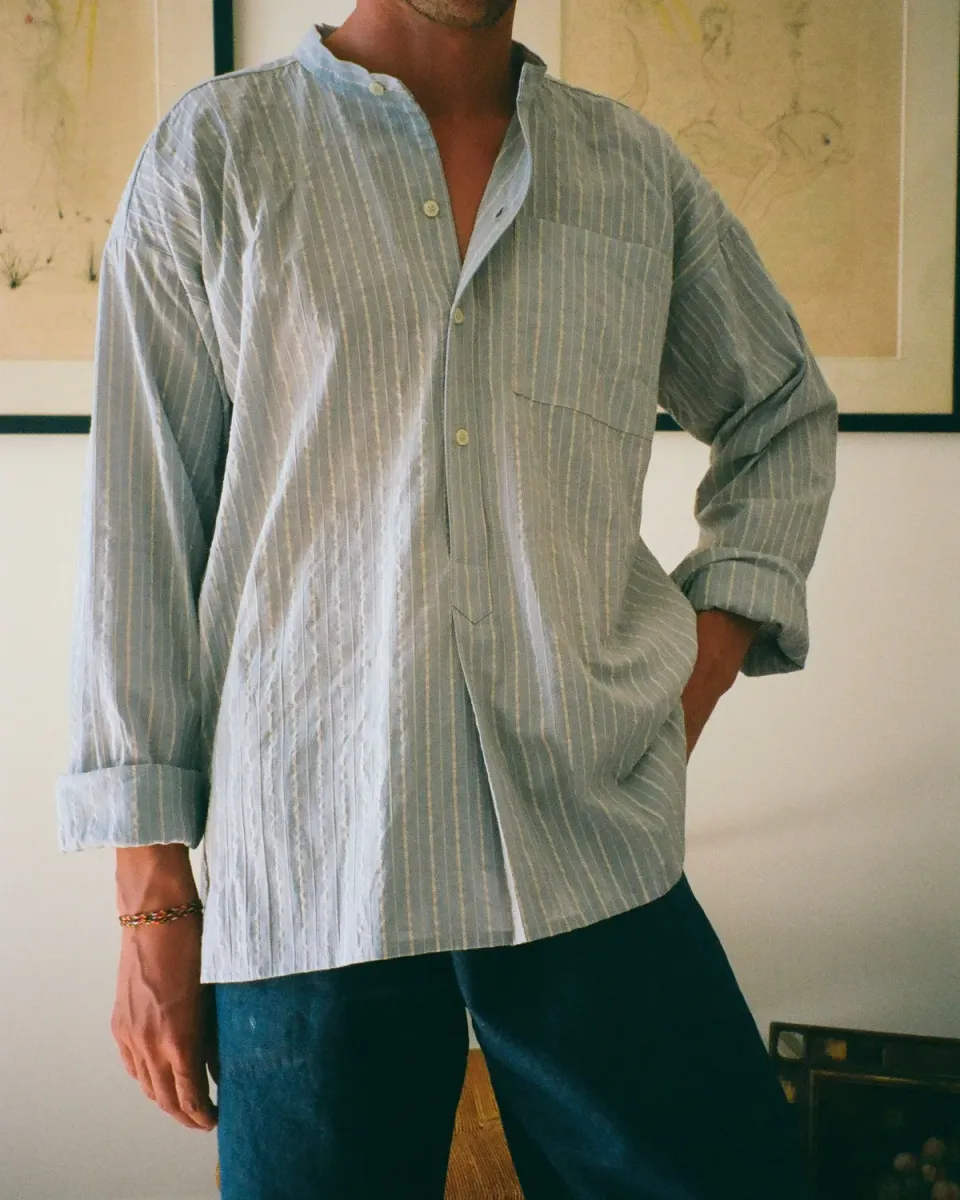 Erevan Lices Chambray Azur chemise col officier