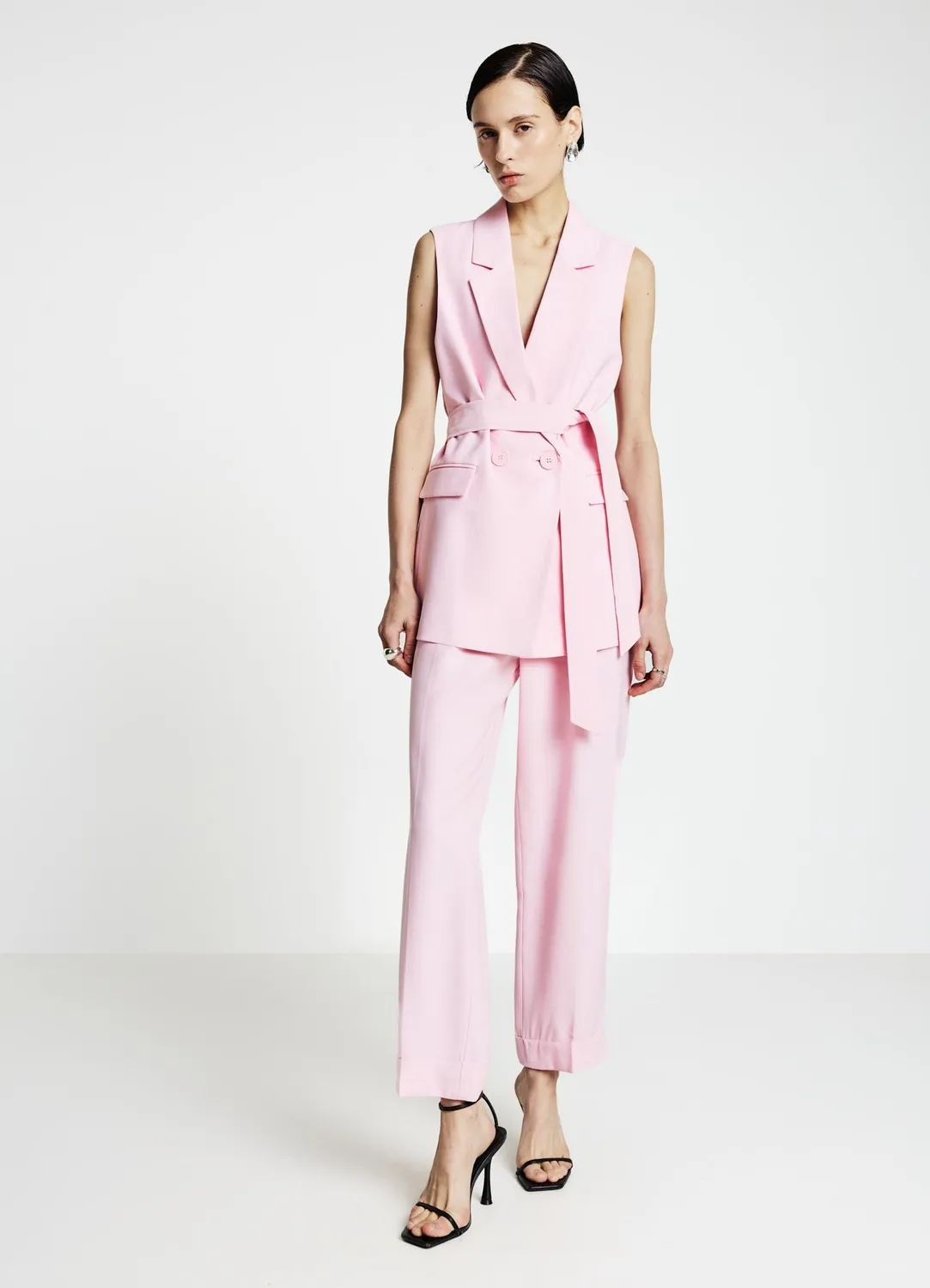 Calliope pantalon femme à revers uni coupe droite