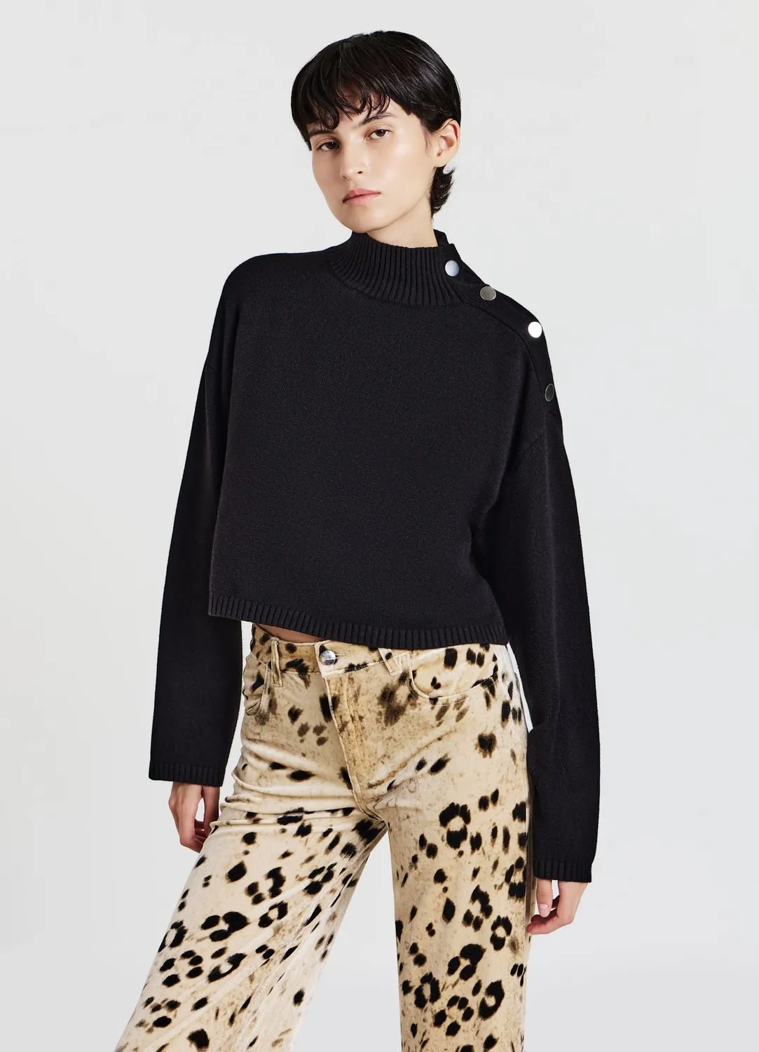 Calliope pull maille femme col montant boutons épaule