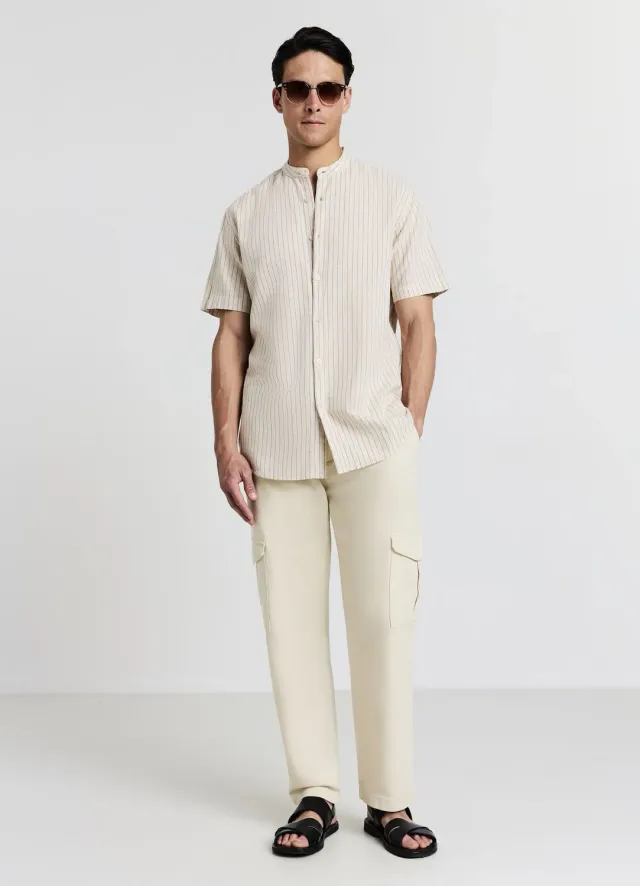Calliope chemise homme col coréen rayée coton