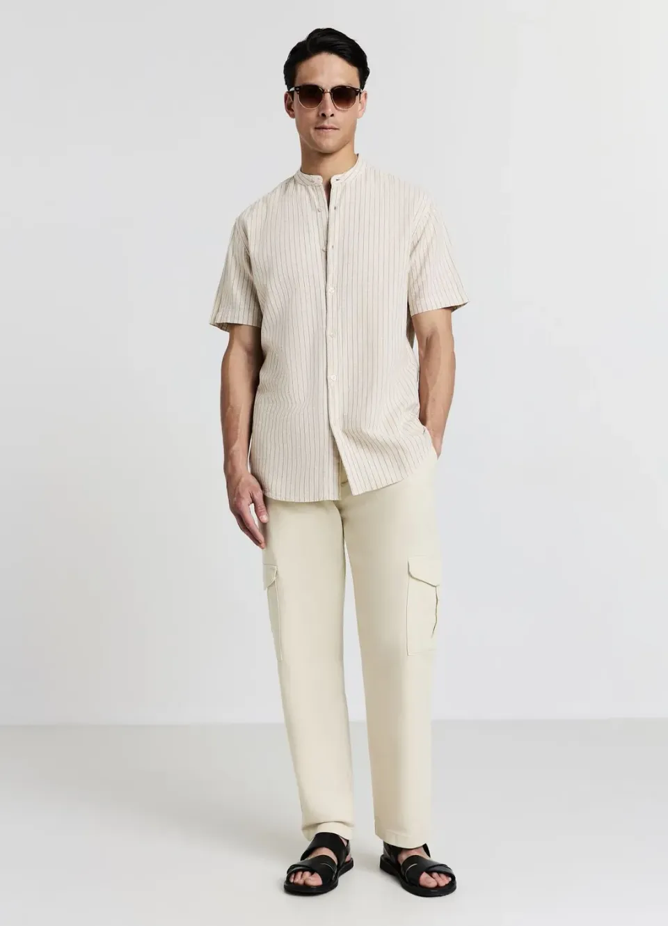 Calliope chemise homme col coréen rayée coton