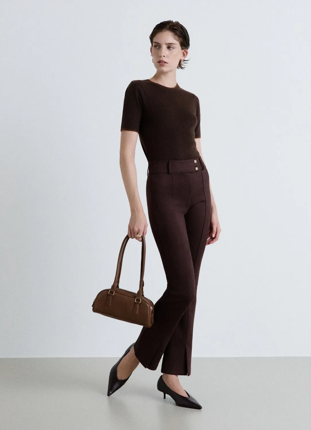 Calliope pantalon bootcut taille haute double bouton femme