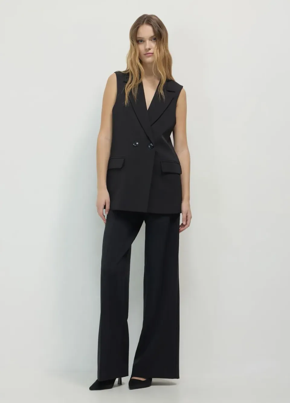 Calliope Gilet long femme double boutonnage