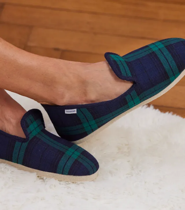 Cocorico charentaises homme vert tartan laine