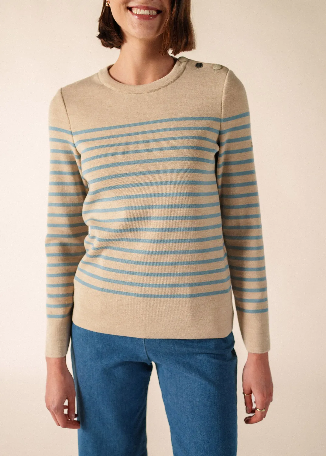 Saint James Brégançon pull marin beige céleste laine