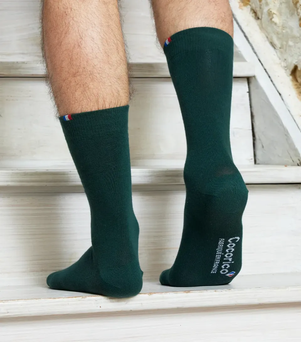 Cocorico chaussettes homme vert coton