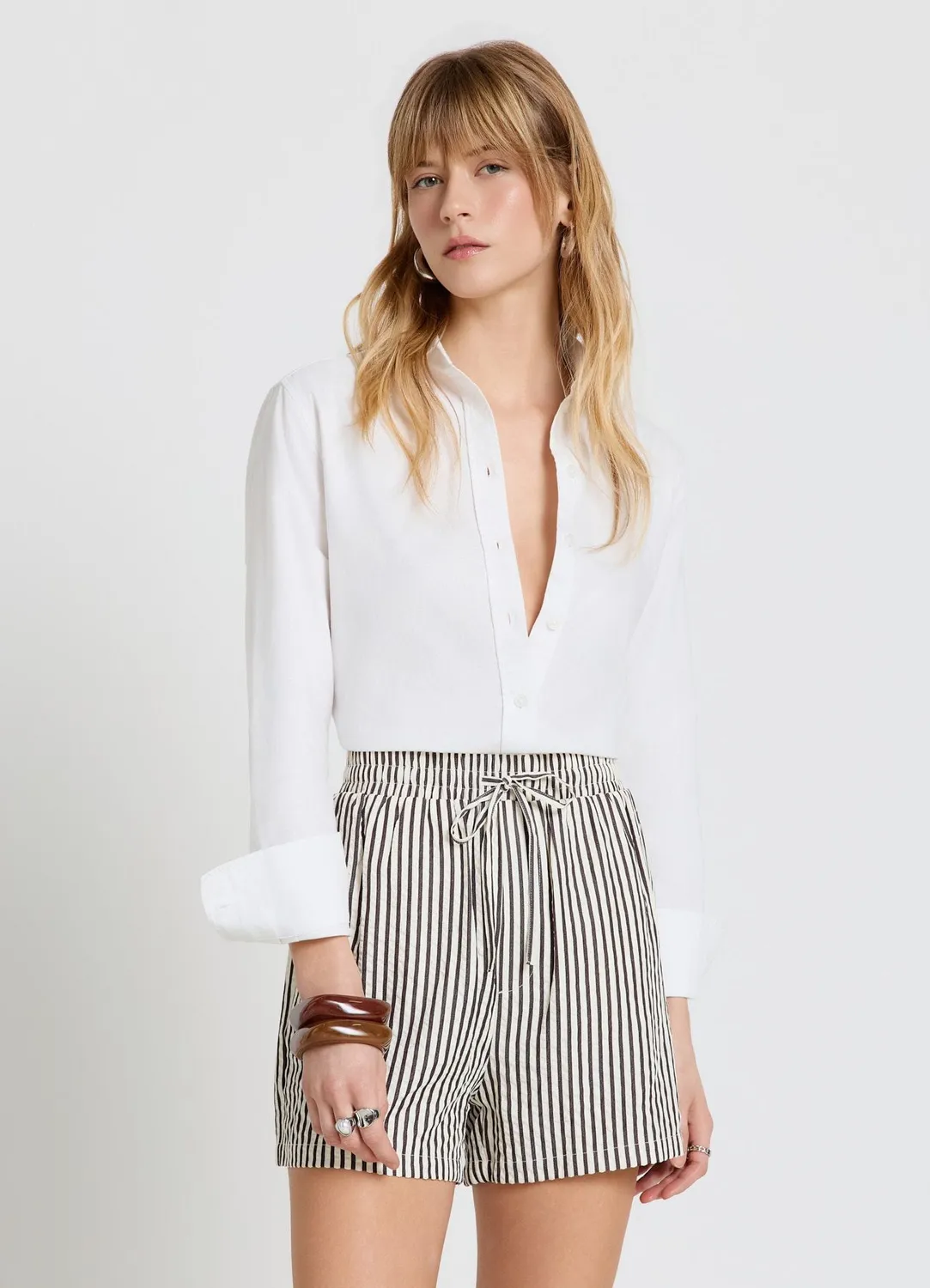 Calliope short rayé femme taille haute cordon coton S