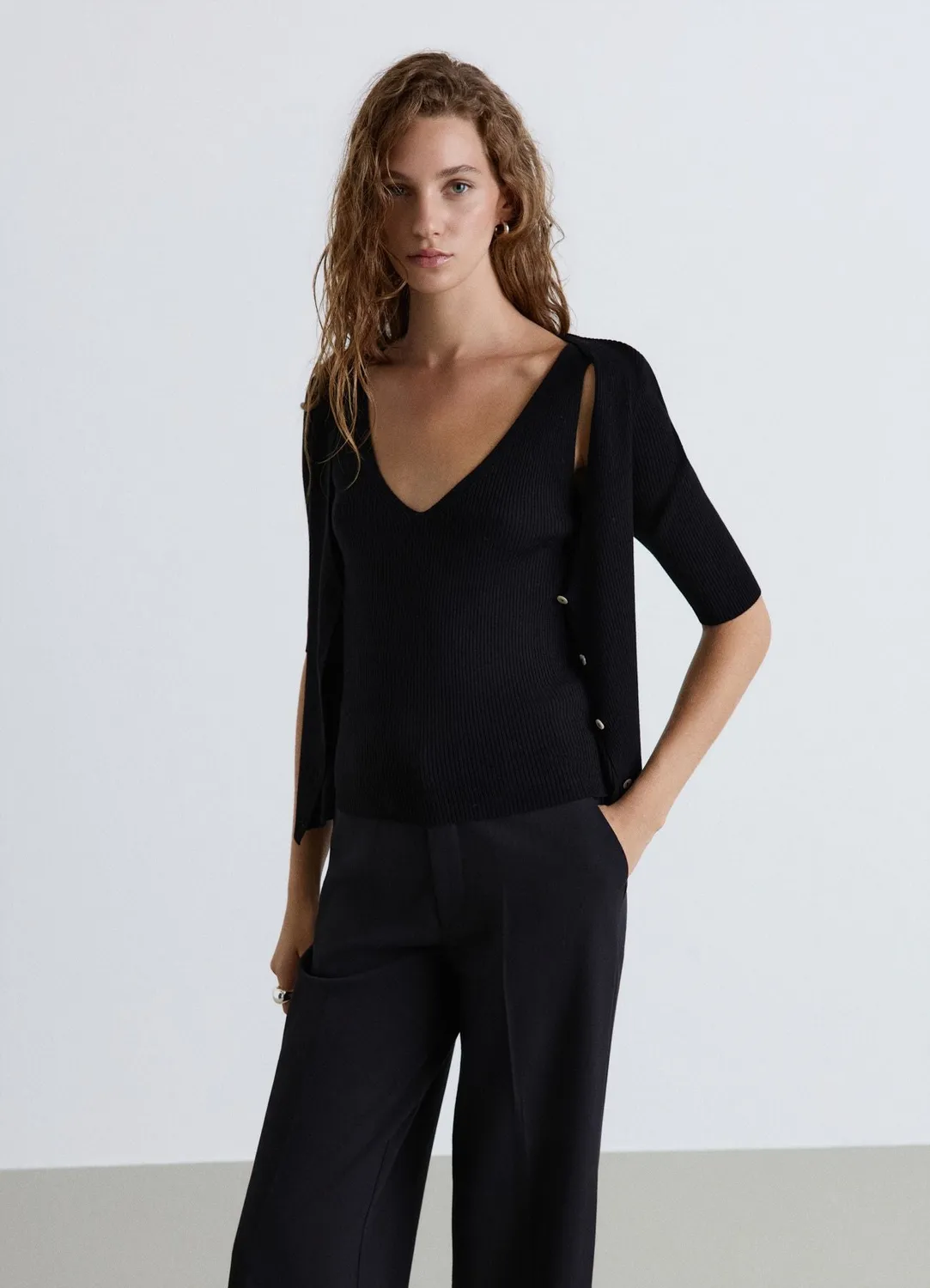 Calliope t-shirt côtelé col V boutons uni