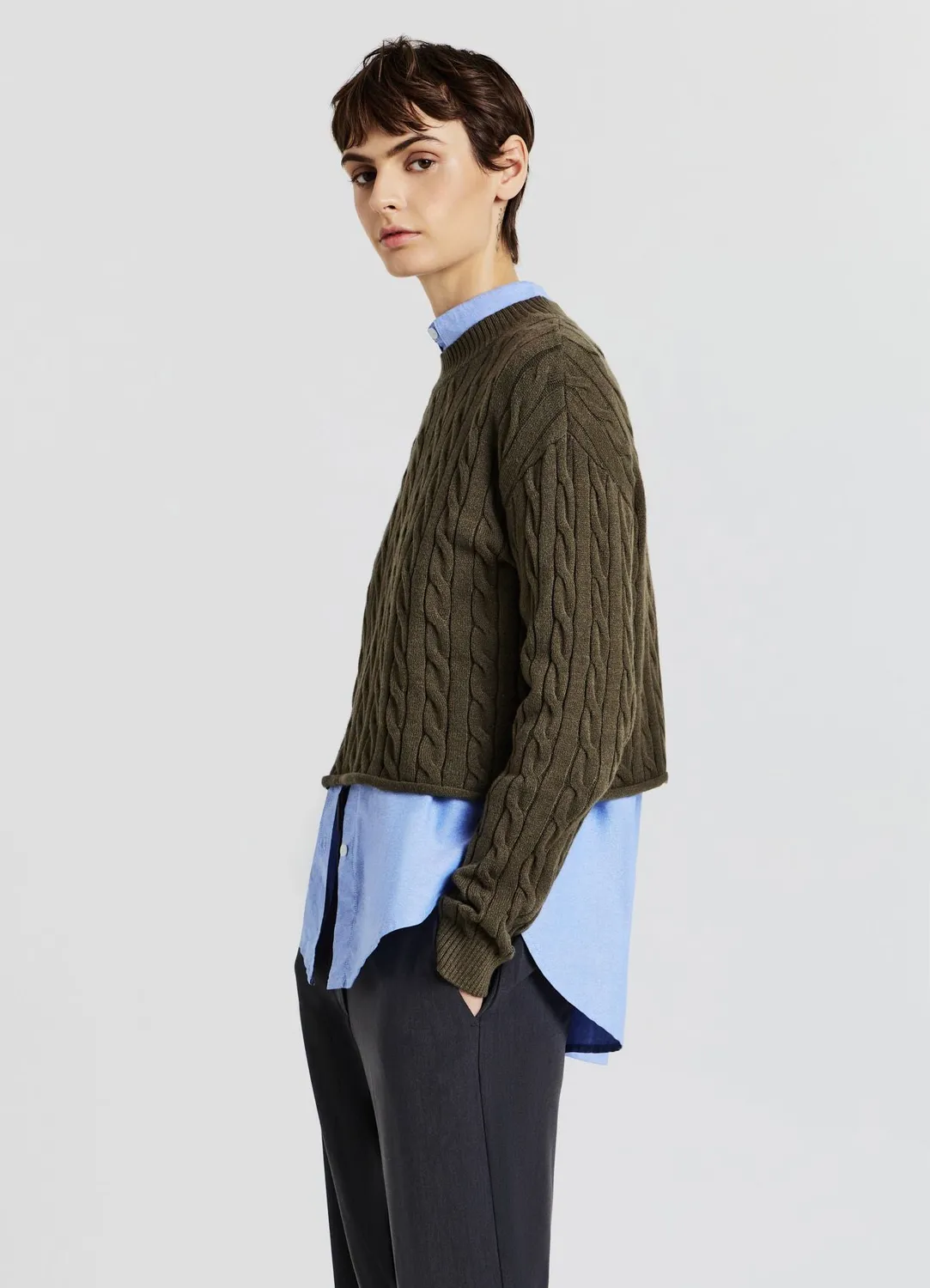 Calliope pull crop torsadé femme manches longues