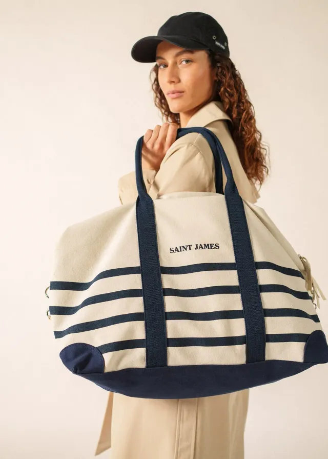 Saint James Week-end sac ecru marine coton