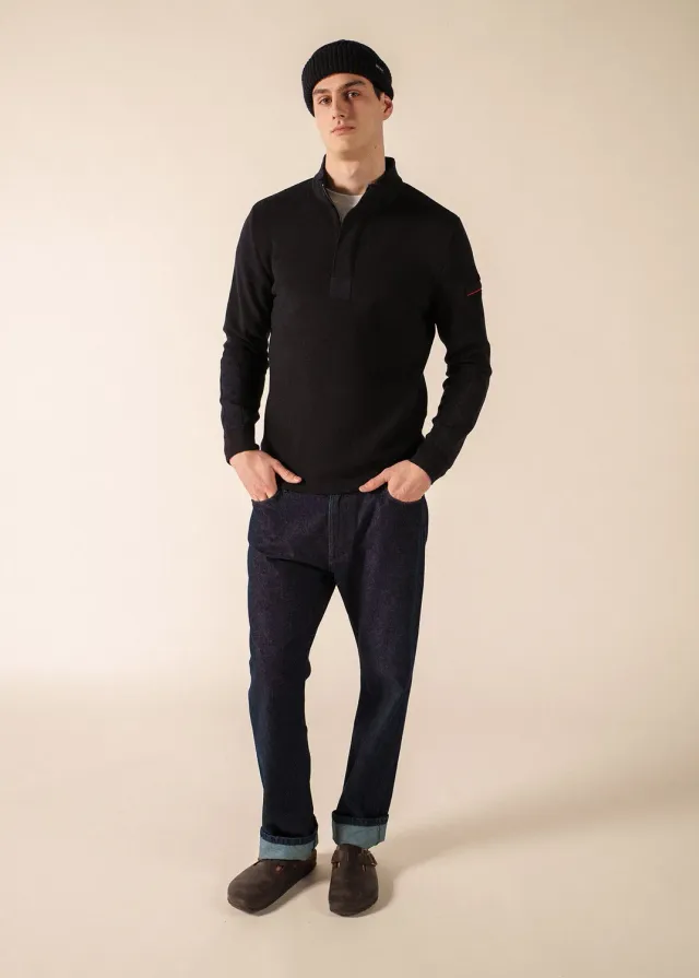 Saint James Loup de mer pull navy laine col montant