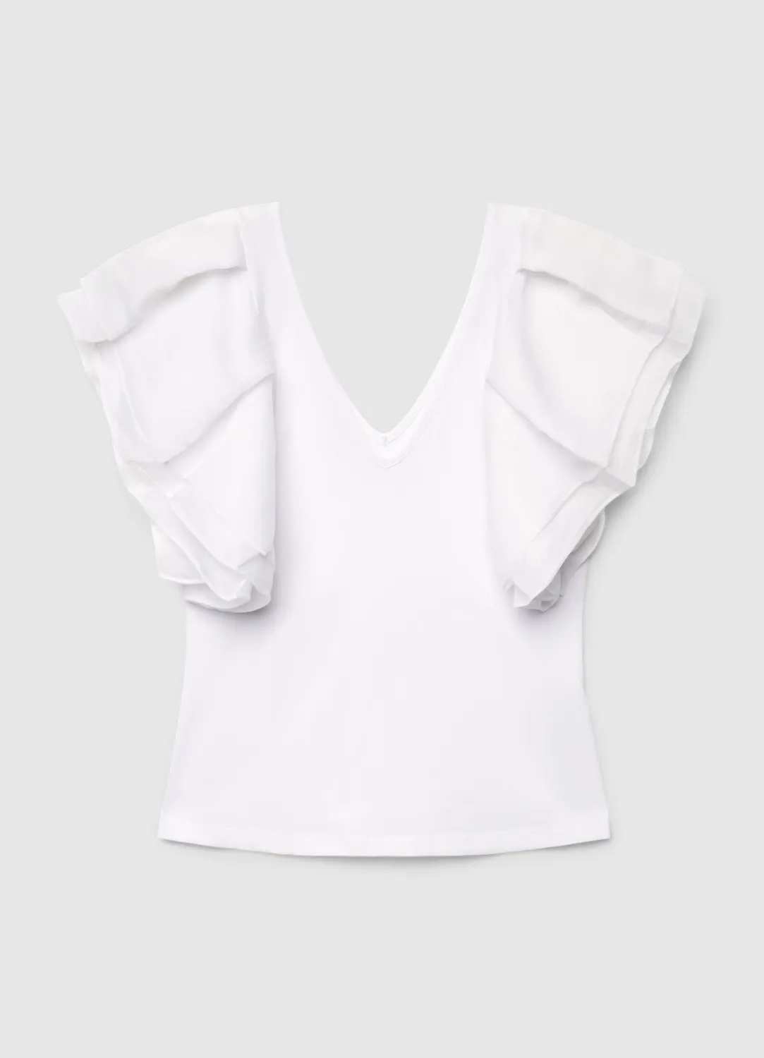 Calliope t-shirt col V femme manches volant organza