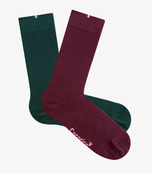 Cocorico Pack Fêtes Chaussettes Homme x2 vert bordeaux coton