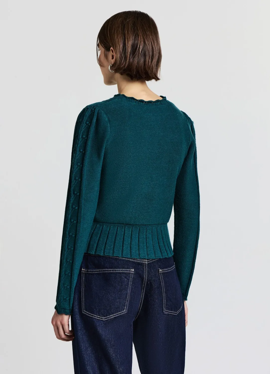 Calliope Pull ajouré femme manches longues volants