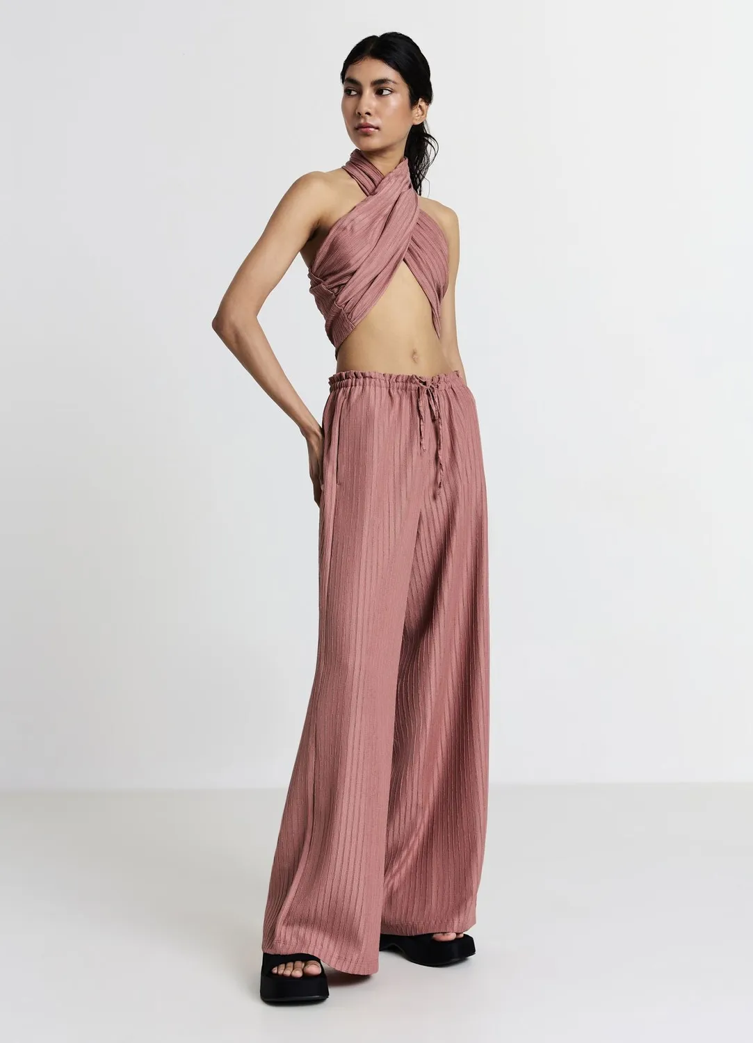 Calliope Pantalon palazzo femme uni relief taille unique