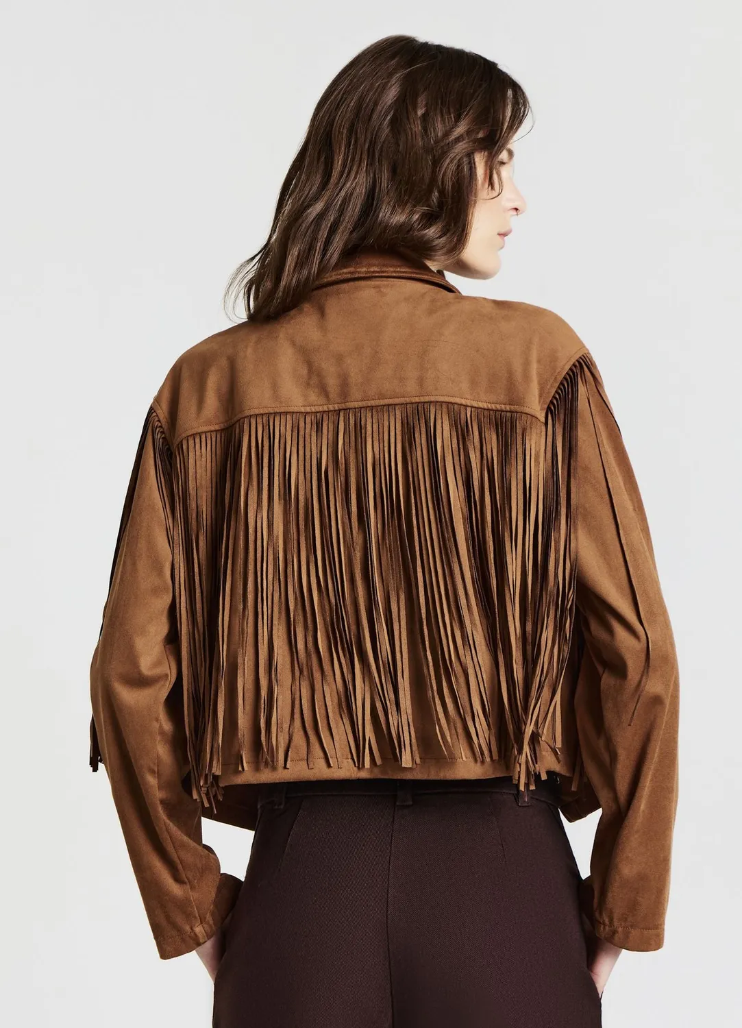 Calliope veste femme effet daim à franges courte