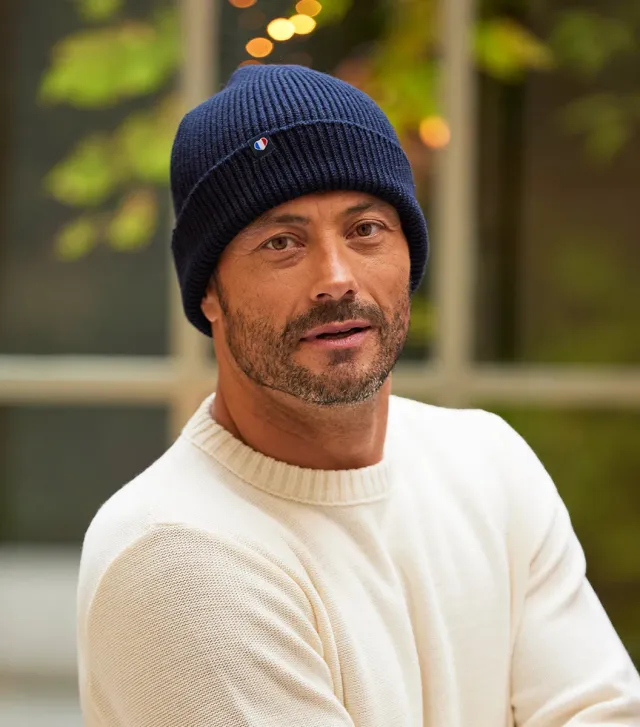 Cocorico Bonnet Homme Marine Laine Mérinos