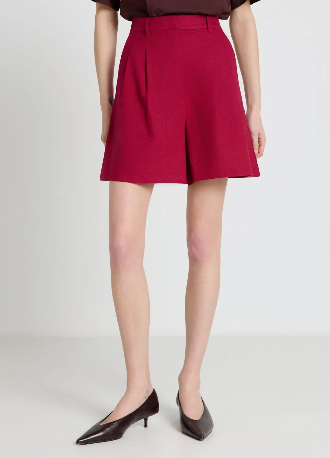 Calliope bermuda lin femme taille haute jambe large