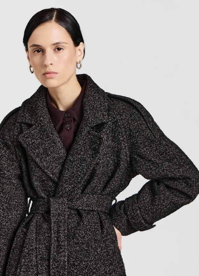 Calliope Cappotto trench Trench femme poivre et sel ceinturé