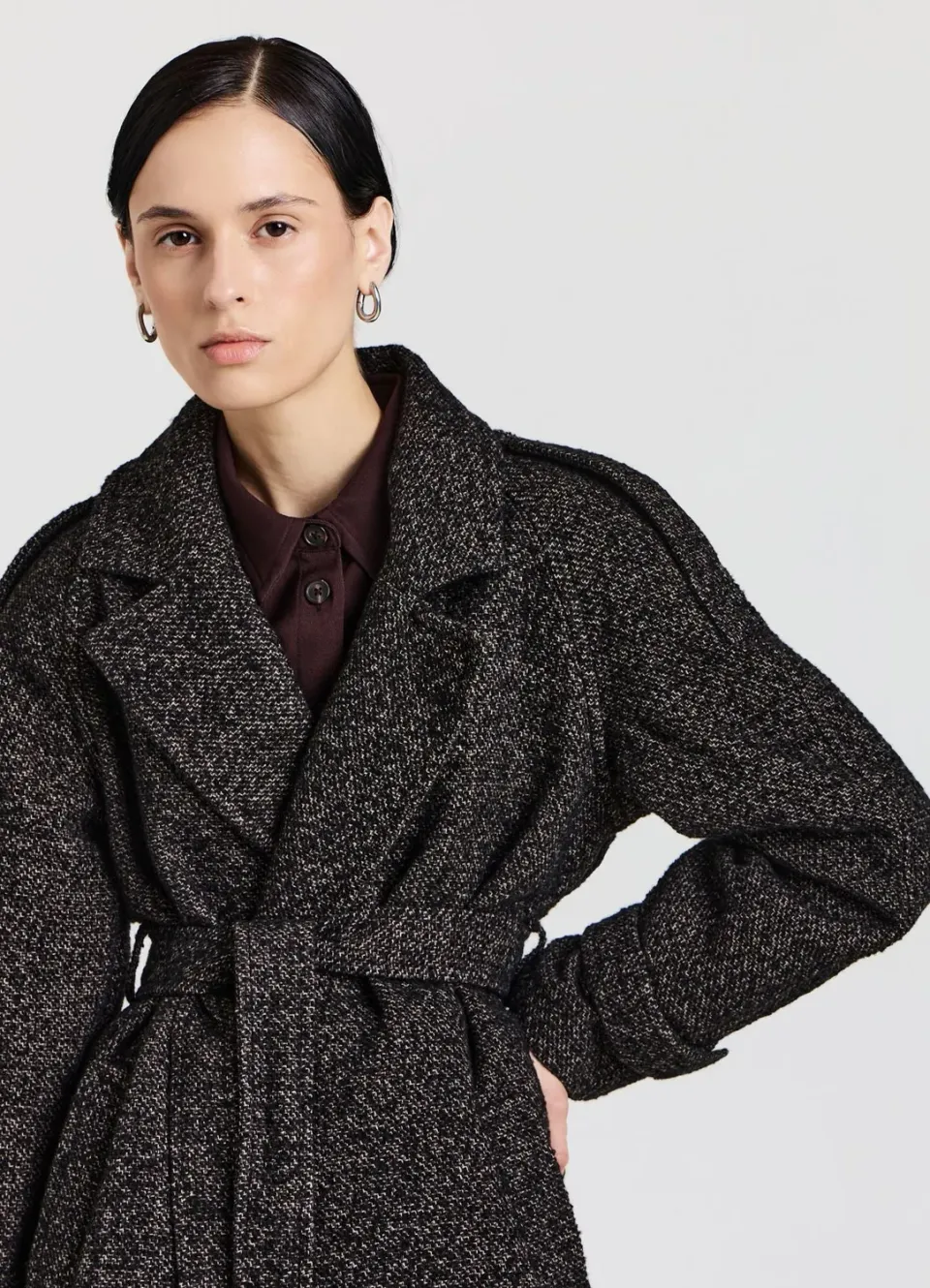 Calliope Cappotto trench Trench femme poivre et sel ceinturé